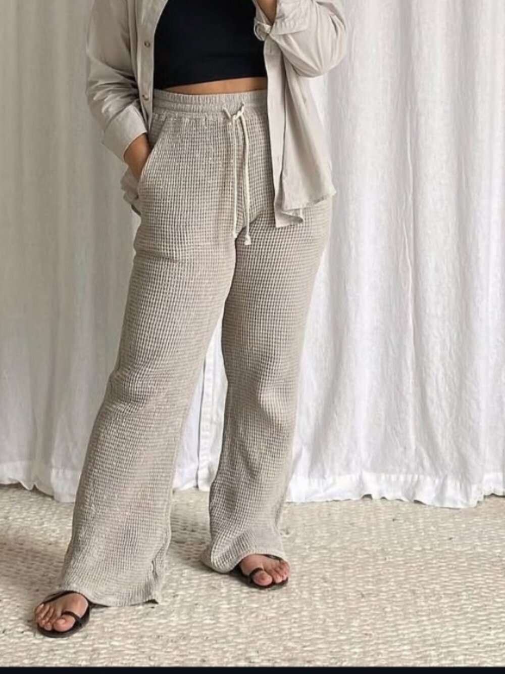 DONNI Waffle pants in stone XS
